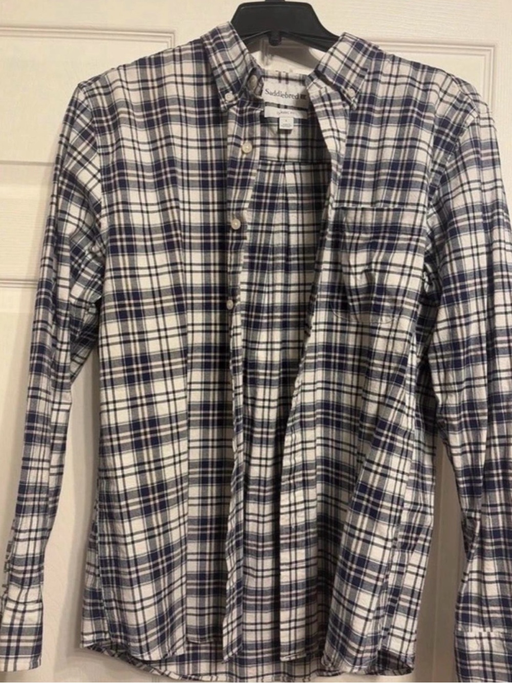 Saddlebred White and Navy Plaid Button-Down Shirt
